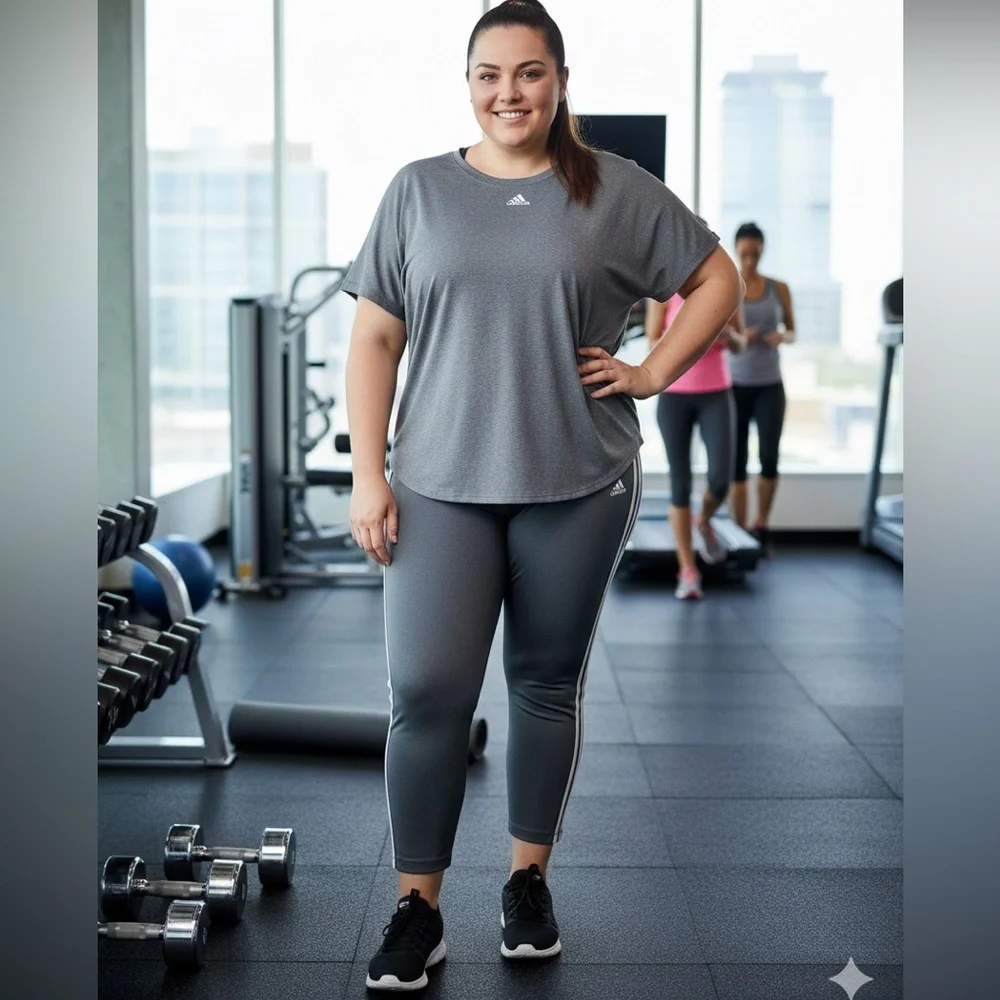 Adidas Aeroready 3-Stripes 7/8 High Rise Leggings Gray No signs of Wear Sz 2X - Picture 2 of 7